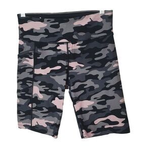 Calvin Klein Womens Athletic Shorts M Camo Print Biker Pockets Spandex Yoga